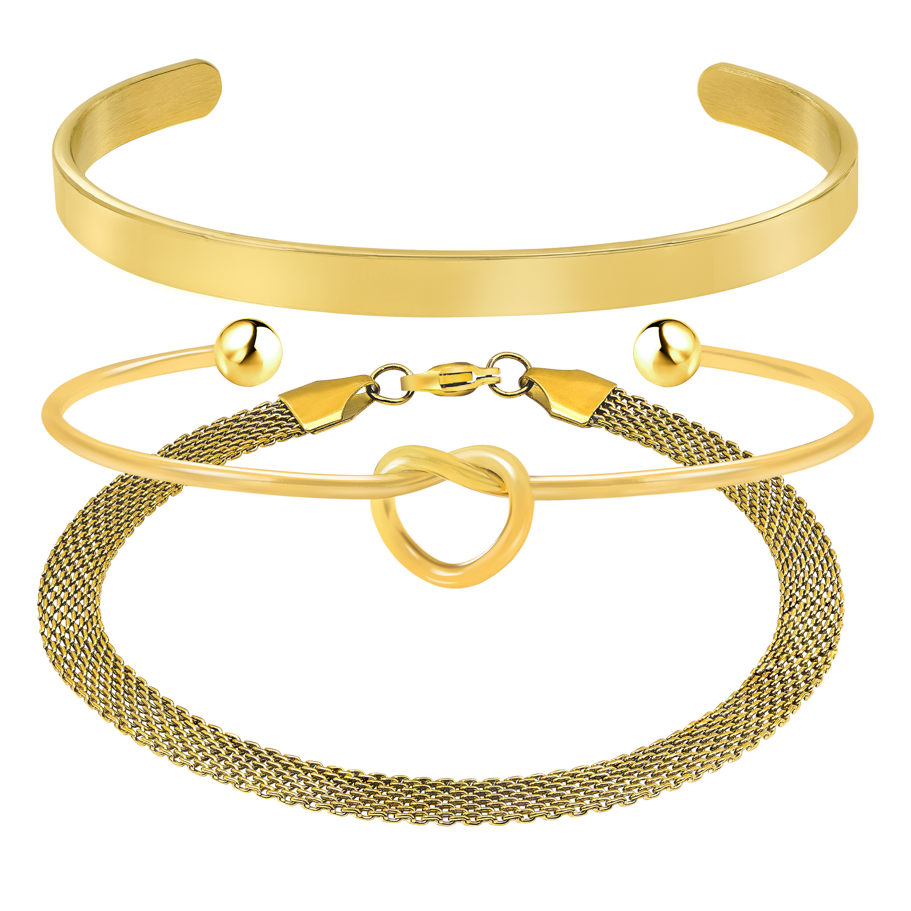 Stylish 3 Pcs Multipack Bracelets for Women, Stackable Yellow Gold Plated Bracelets Set, Trendy Jewelry Gift for Her